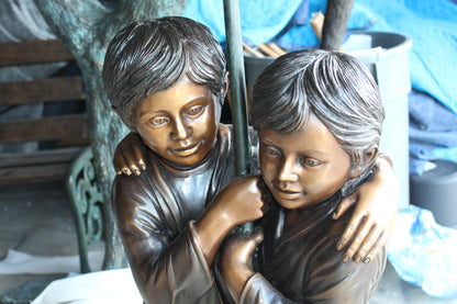 Two Kids Holding an Umbrella - Bronze Statue - Fountain -  90"L x 34"W x 90"H. 