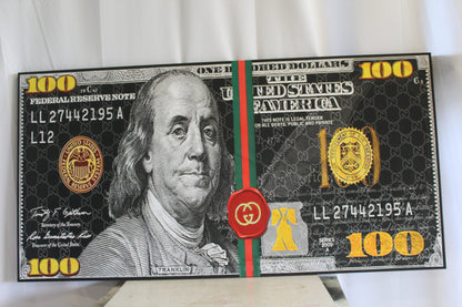 Modern Gucci Dollar Sign Stretched Ready to Hang Canvas Painting 38 x 75