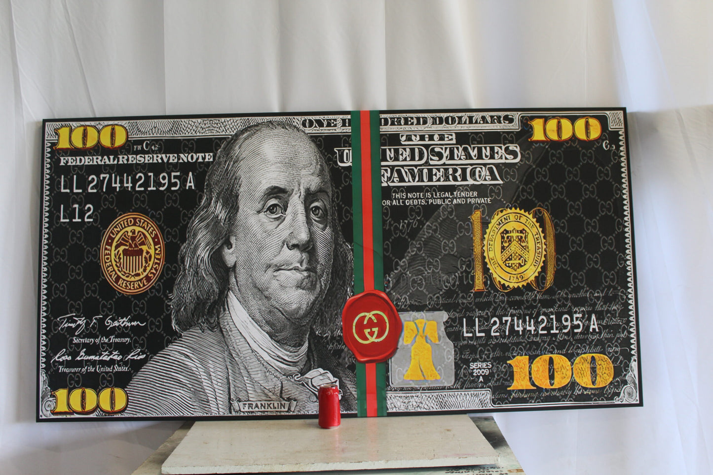 Modern Gucci Dollar Sign Stretched Ready to Hang Canvas Painting 38 x 75