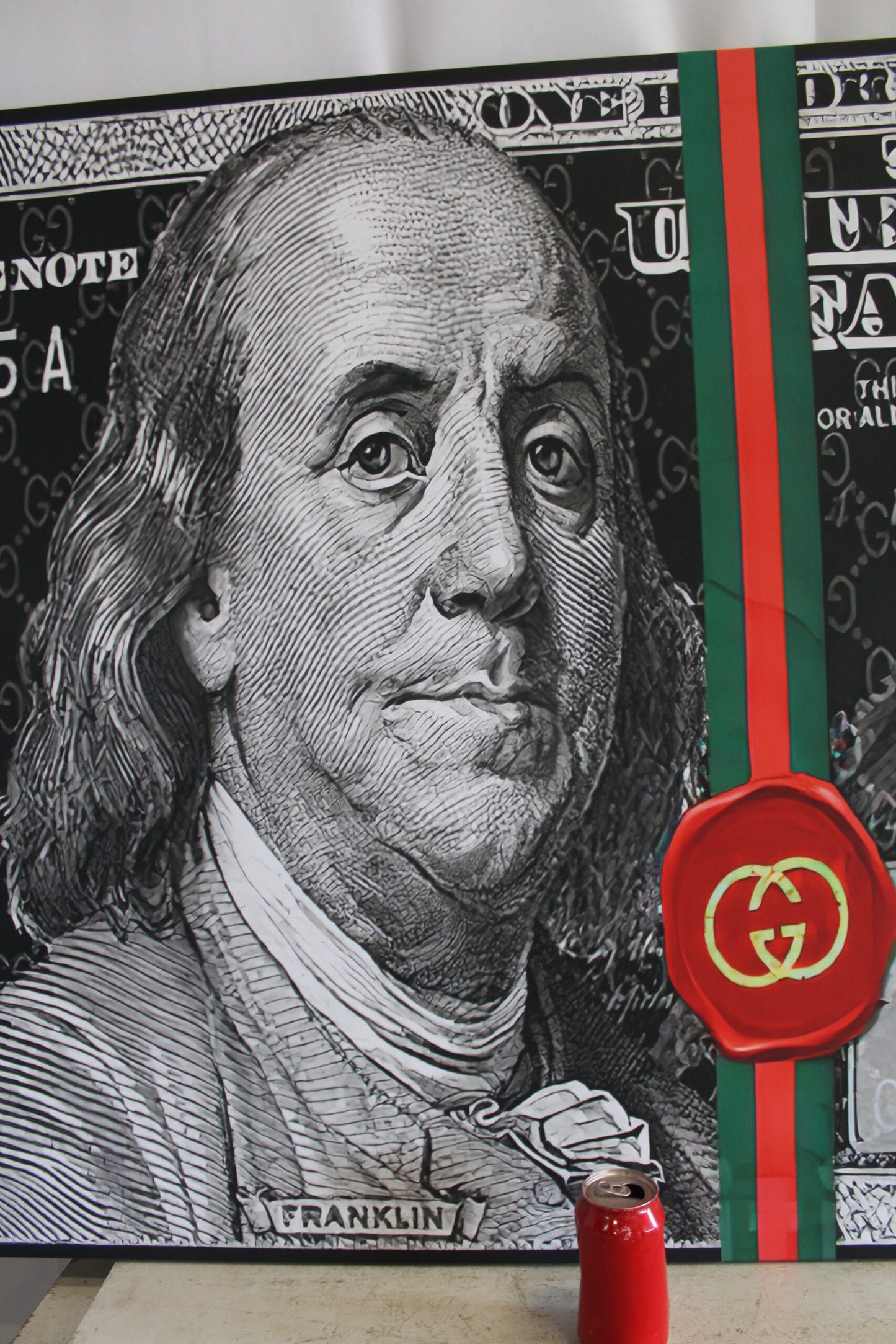 Modern Gucci Dollar Sign Stretched Ready to Hang Canvas Painting 38 x 75