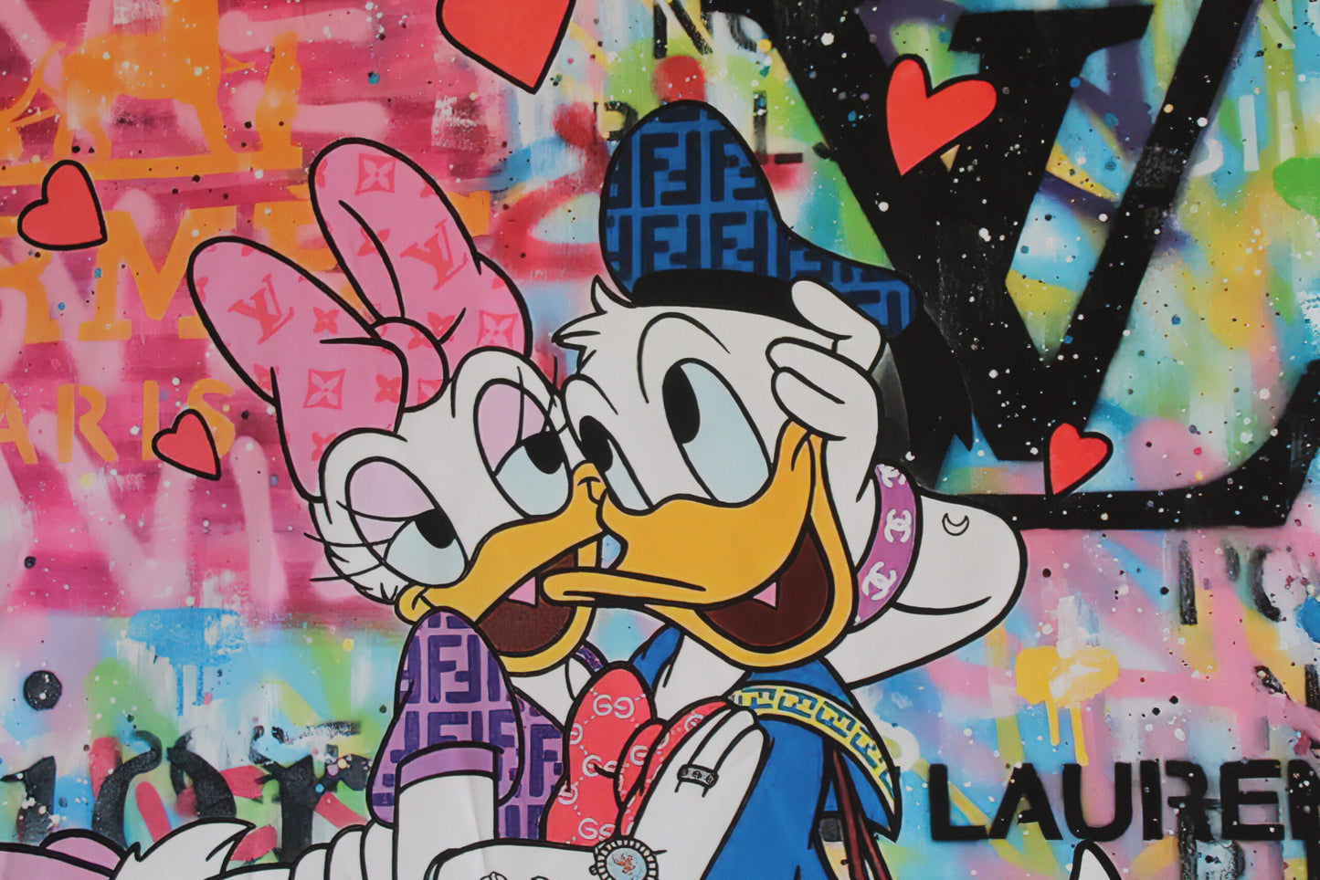Donald and Daisy Duck Luxury Brand Backdrop Unframed Canvas Painting 54 x 54