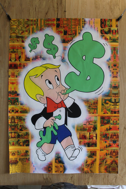 Monopoly Boy, Richie Rich, Blowing Dollar Signs Unframed Rolled Canvas 52 x 74