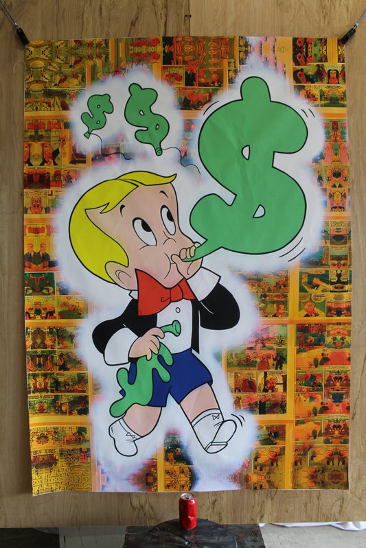 Monopoly Boy, Richie Rich, Blowing Dollar Signs Unframed Rolled Canvas 52 x 74