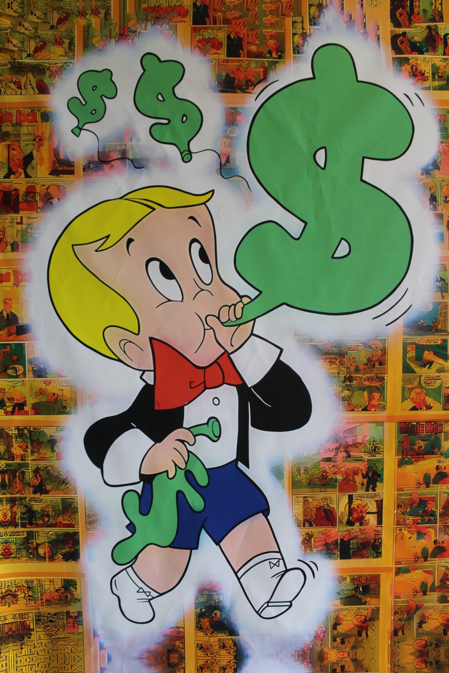 Monopoly Boy, Richie Rich, Blowing Dollar Signs Unframed Rolled Canvas 52 x 74