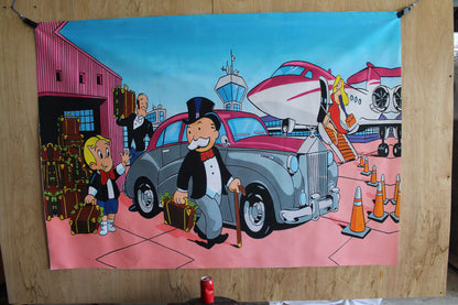 Giant Unframed Canvas Monopoly Man and Richie Rich on Vacation 52 x 75
