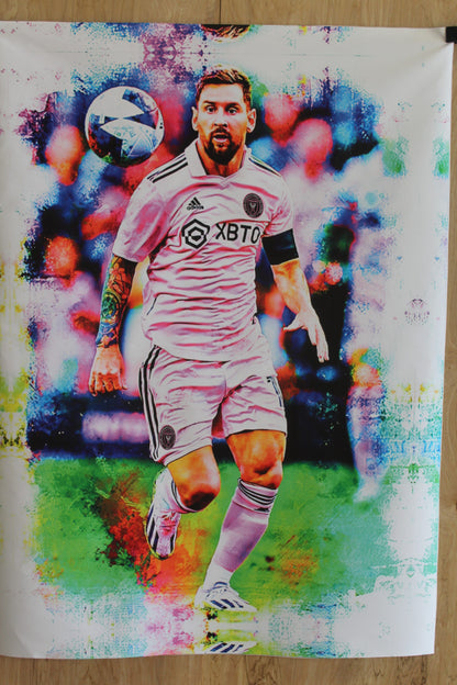 Colorful Lionel Messi Soccer Player Unframed Rolled Canvas 32 x 44