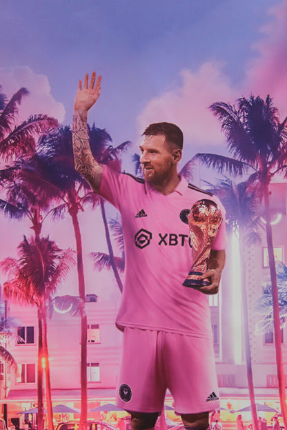 Lionel Messi On Beach Neon Unframed Rolled Canvas 32 x 44