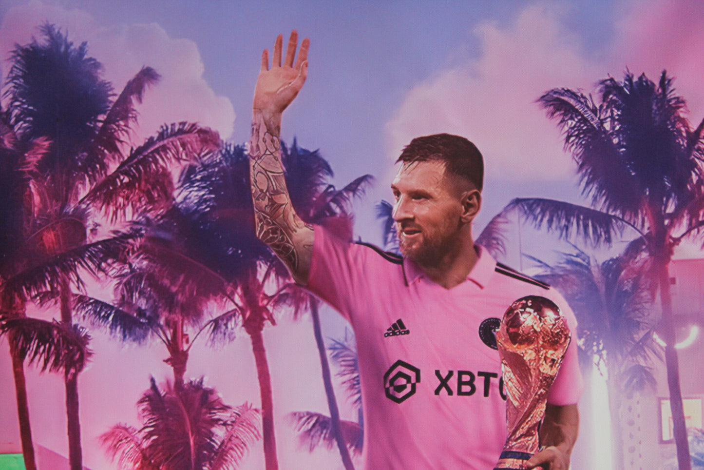 Lionel Messi On Beach Neon Unframed Rolled Canvas 32 x 44