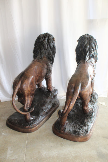 Lifesized Pair of Lions Bronze Statues 58" x 30" x 62"H