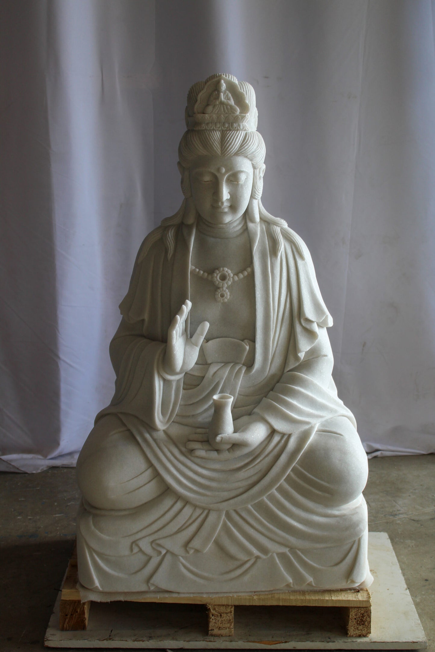 Giant Graceful Buddha in All White Marble Statue 20" x 25" x 44"H