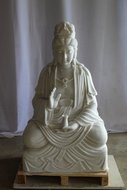Giant Graceful Buddha in All White Marble Statue 20" x 25" x 44"H