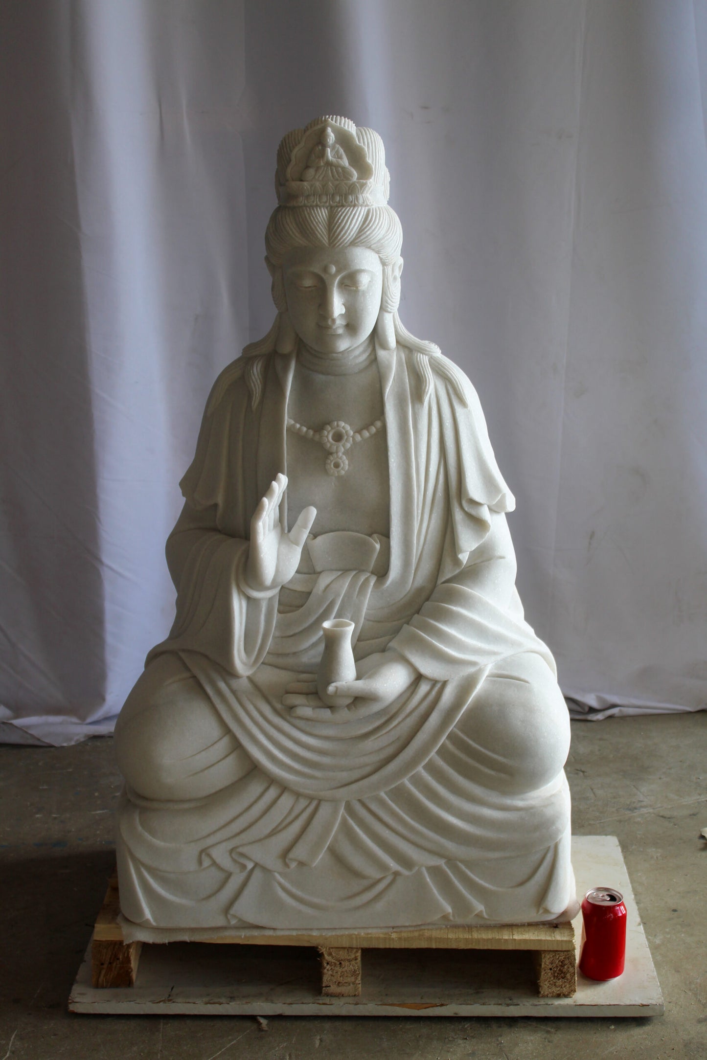 Giant Graceful Buddha in All White Marble Statue 20" x 25" x 44"H