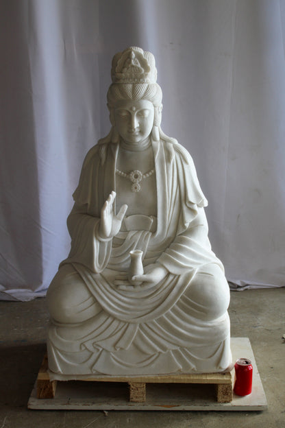 Giant Graceful Buddha in All White Marble Statue 20" x 25" x 44"H