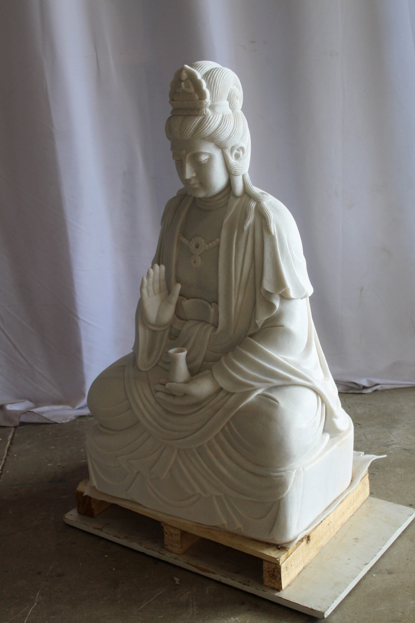 Giant Graceful Buddha in All White Marble Statue 20" x 25" x 44"H
