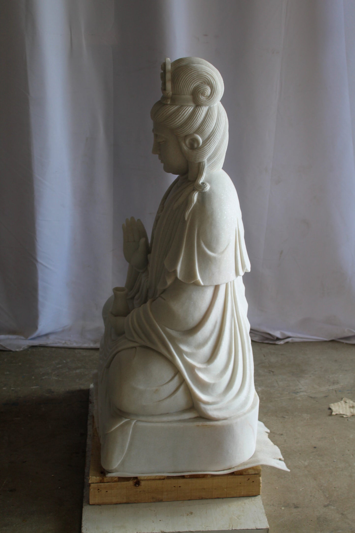 Giant Graceful Buddha in All White Marble Statue 20" x 25" x 44"H