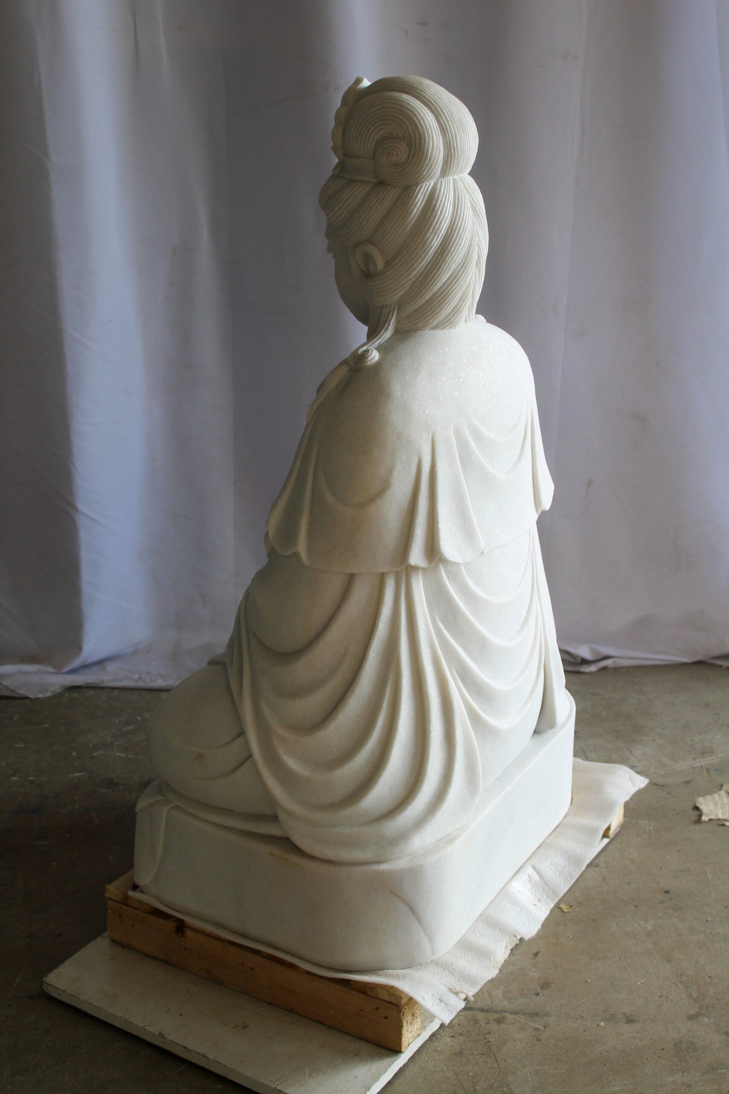 Giant Graceful Buddha in All White Marble Statue 20" x 25" x 44"H