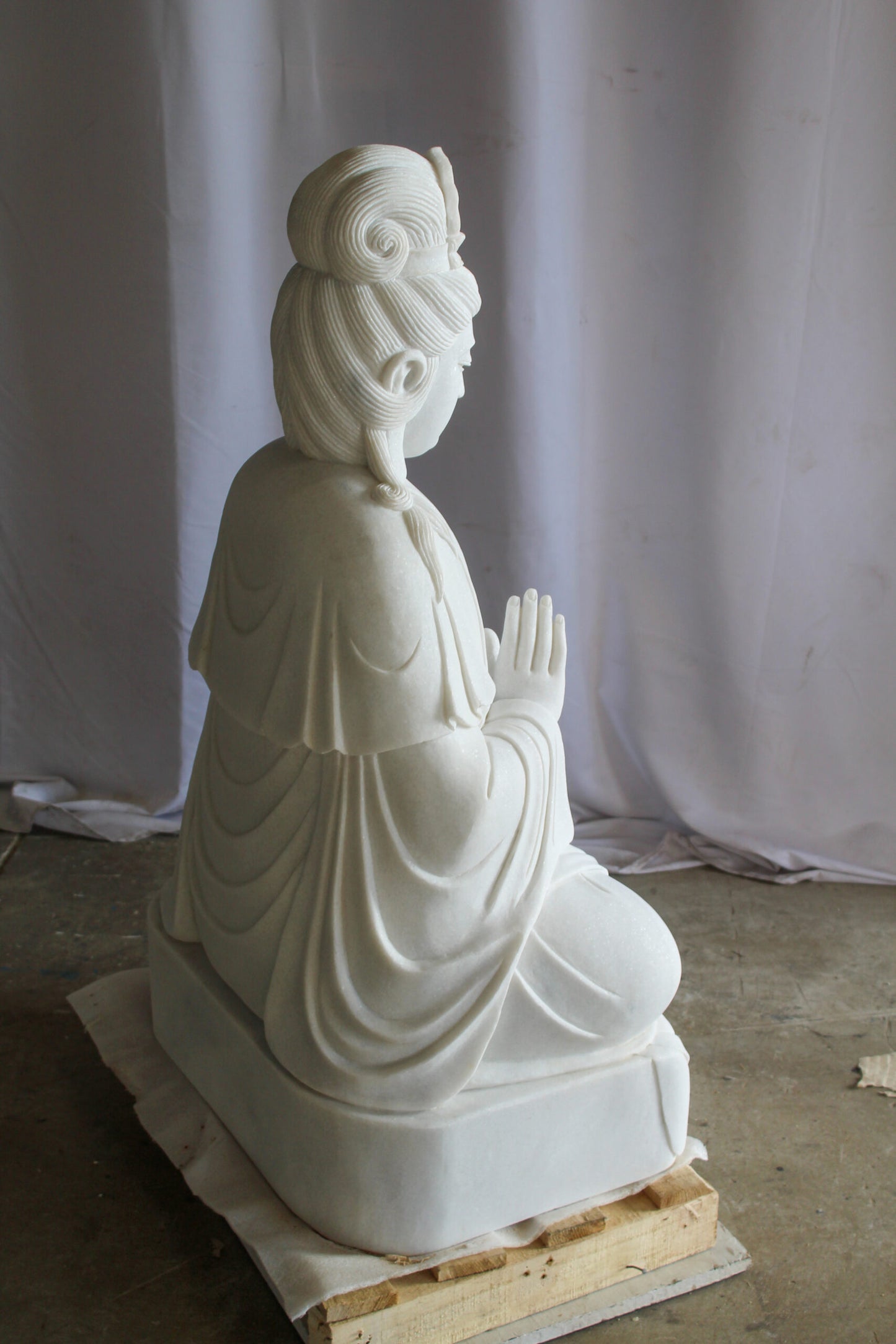 Giant Graceful Buddha in All White Marble Statue 20" x 25" x 44"H