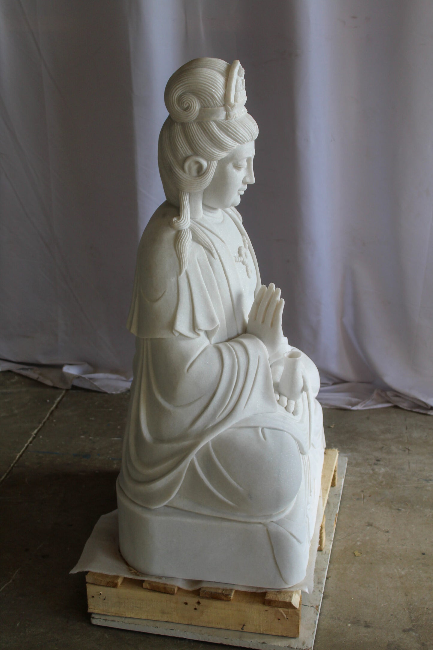 Giant Graceful Buddha in All White Marble Statue 20" x 25" x 44"H