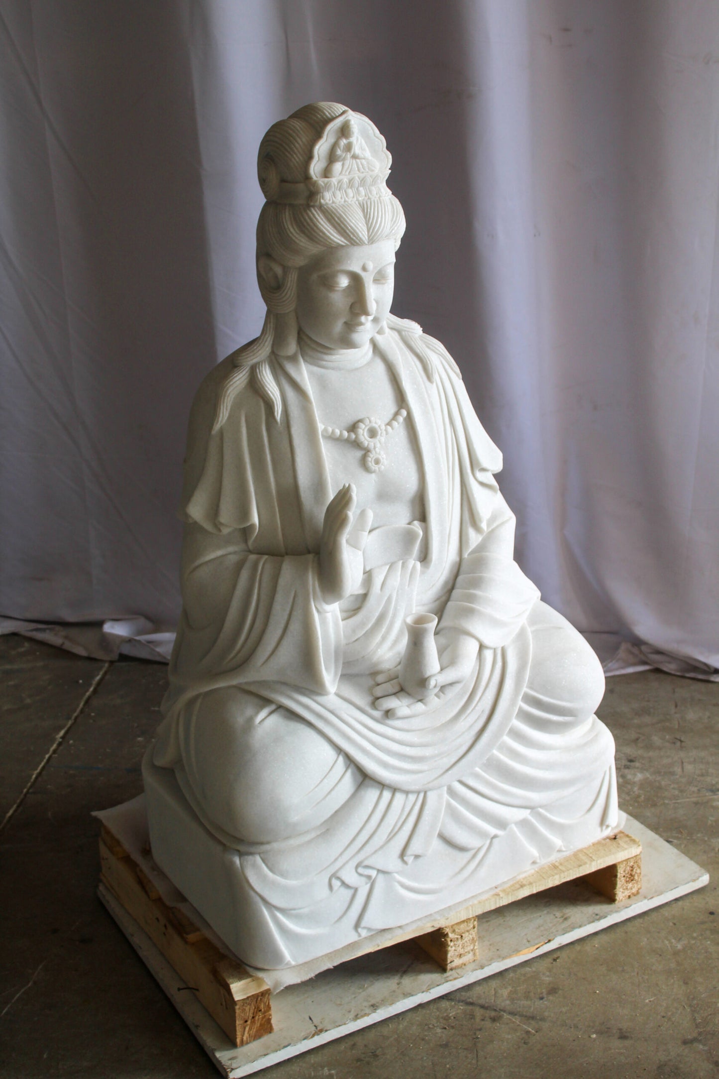 Giant Graceful Buddha in All White Marble Statue 20" x 25" x 44"H