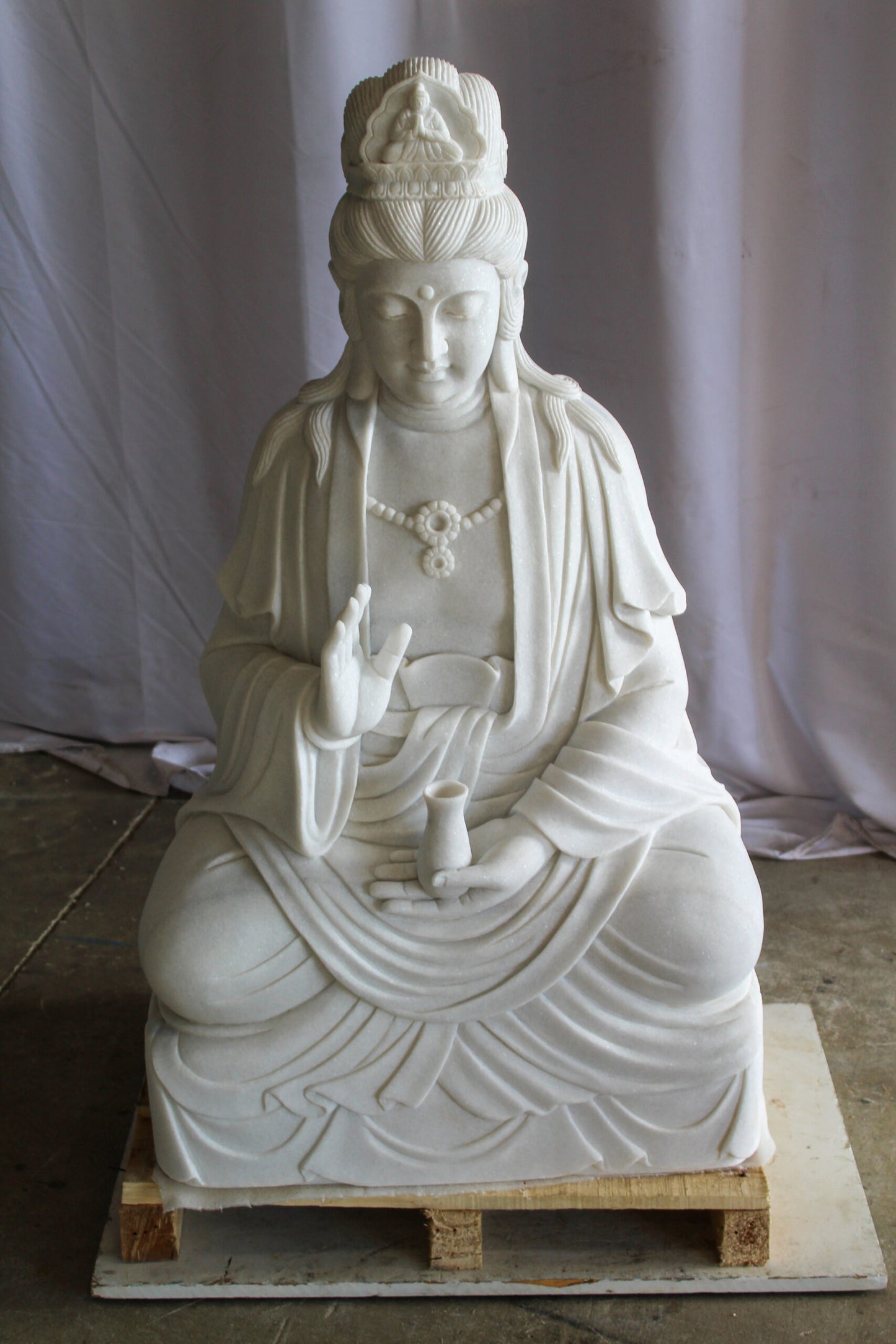 Giant Graceful Buddha in All White Marble Statue 20" x 25" x 44"H