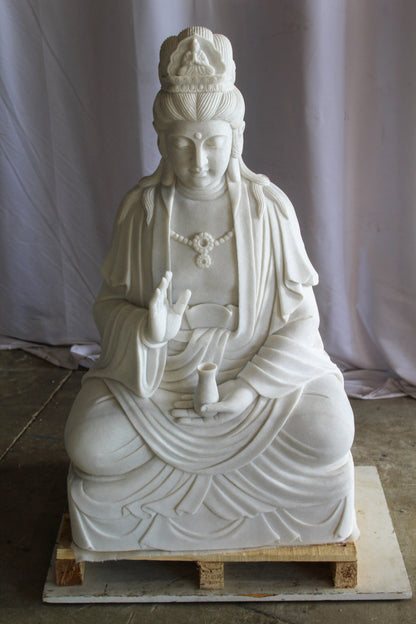 Giant Graceful Buddha in All White Marble Statue 20" x 25" x 44"H