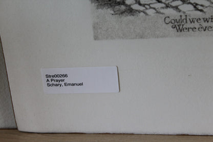 A Prayer by Emanuel Schary Lithograph Black and White 14 x 10