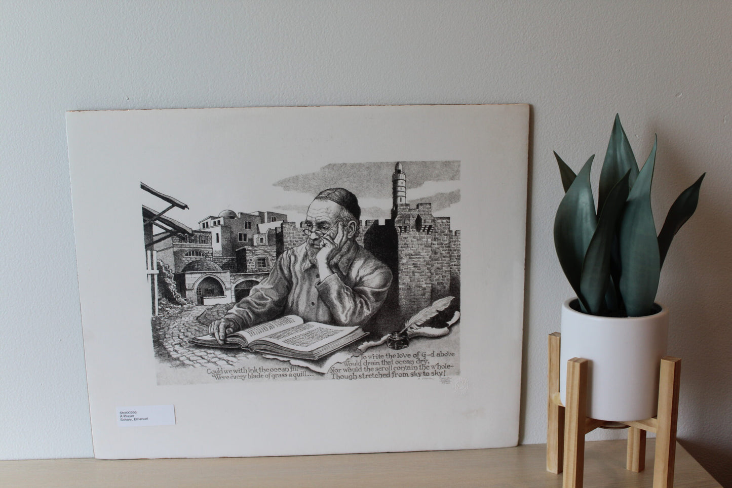A Prayer by Emanuel Schary Lithograph Black and White 14 x 10
