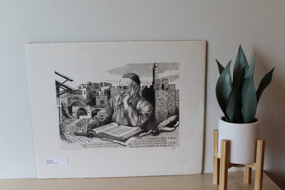 A Prayer by Emanuel Schary Lithograph Black and White 14 x 10