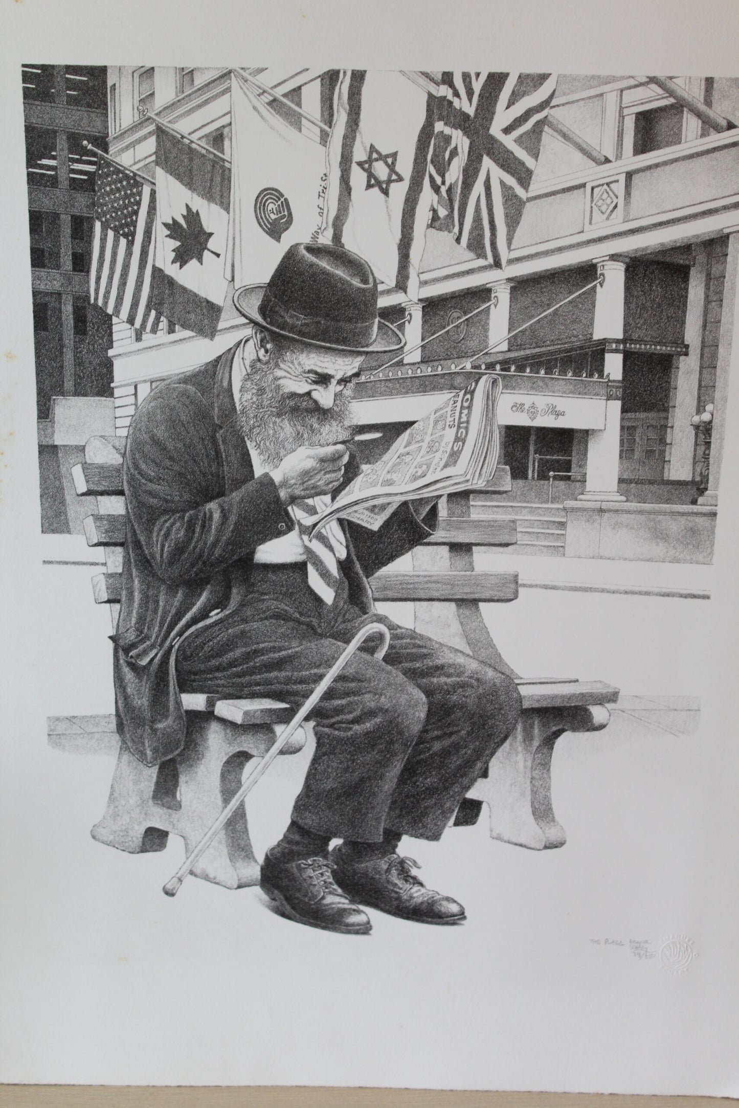 The Plaza Black and White Lithograph by Emanuel Schary 12 x 14