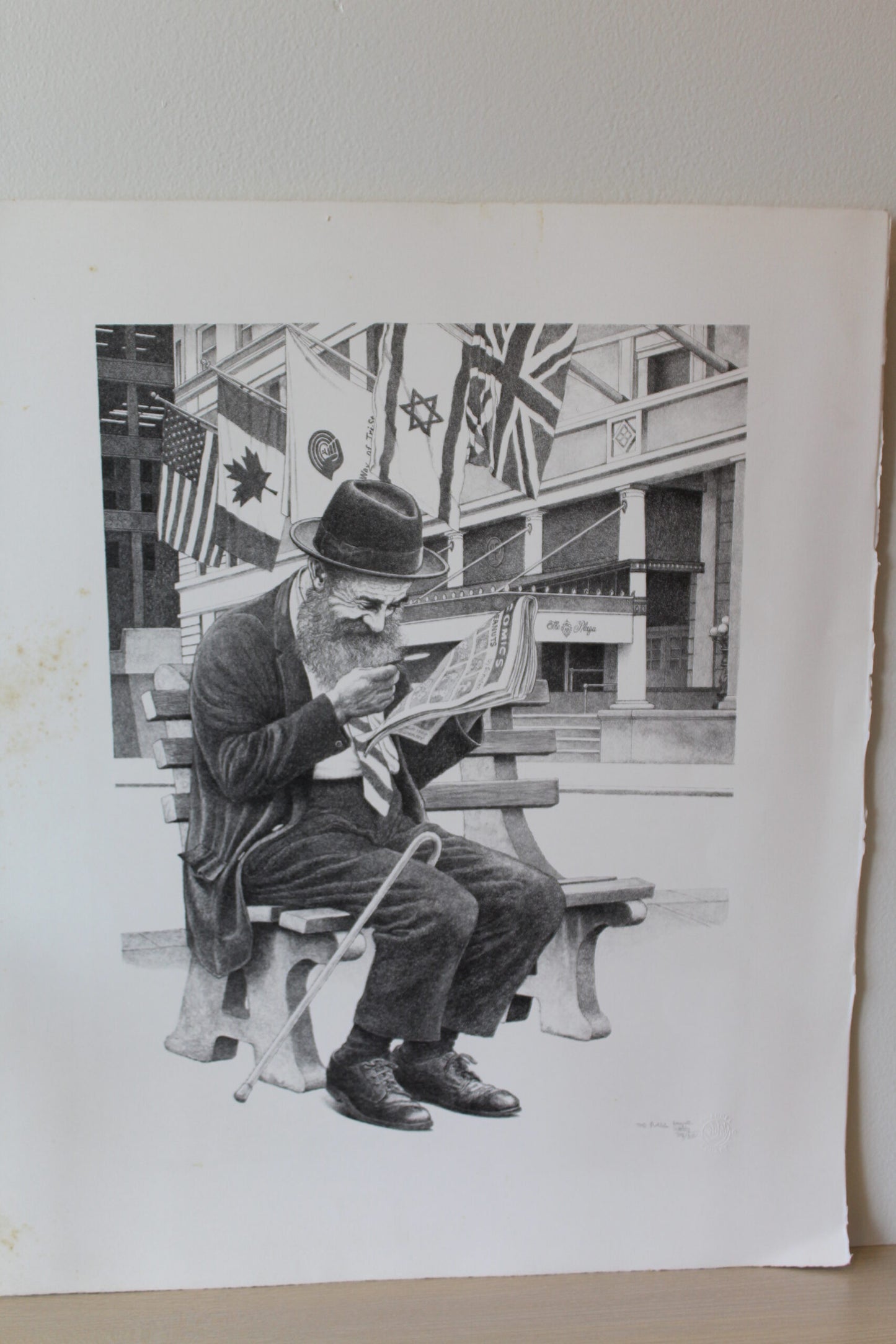 The Plaza Black and White Lithograph by Emanuel Schary 12 x 14