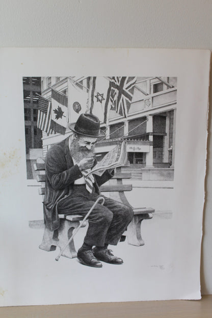 The Plaza Black and White Lithograph by Emanuel Schary 12 x 14