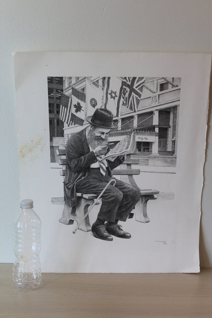 The Plaza Black and White Lithograph by Emanuel Schary 12 x 14