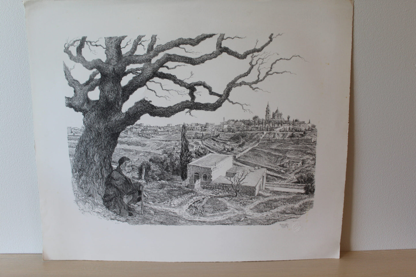 Zion by Emanuel Schary Lithograph Black and White 18 x 14