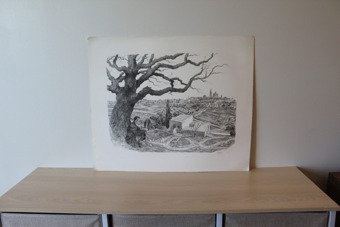 Zion by Emanuel Schary Lithograph Black and White 18 x 14