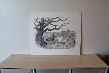 Zion by Emanuel Schary Lithograph Black and White 18 x 14