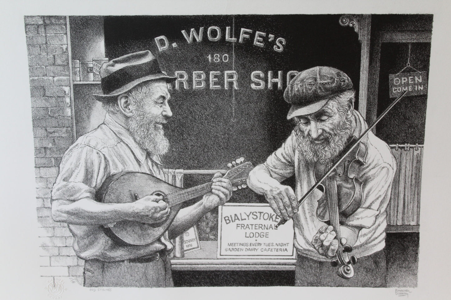 Old Strings by Emanuel Schary Black and White Serigraph 14 x 10