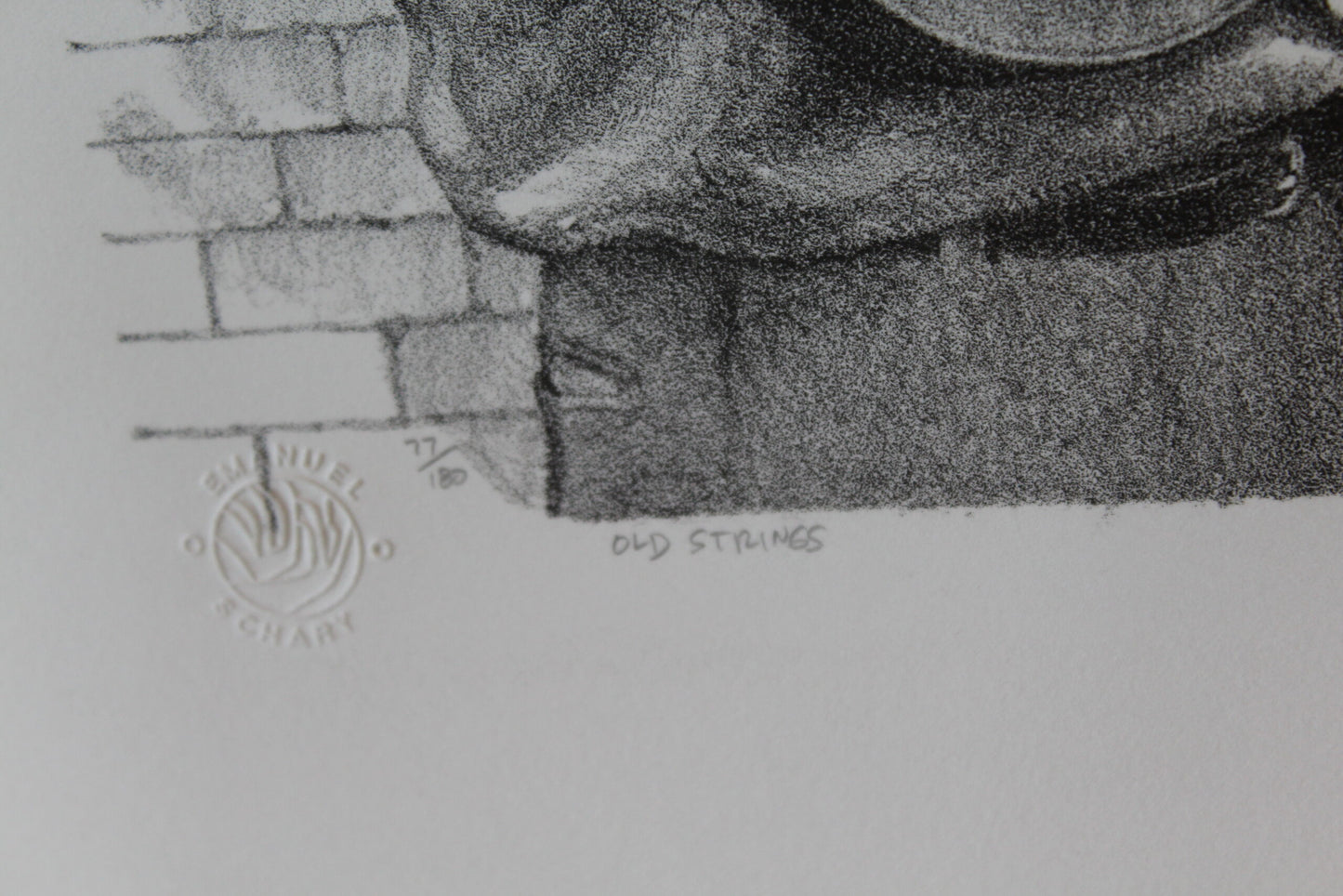 Old Strings by Emanuel Schary Black and White Serigraph 14 x 10