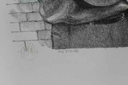 Old Strings by Emanuel Schary Black and White Serigraph 14 x 10
