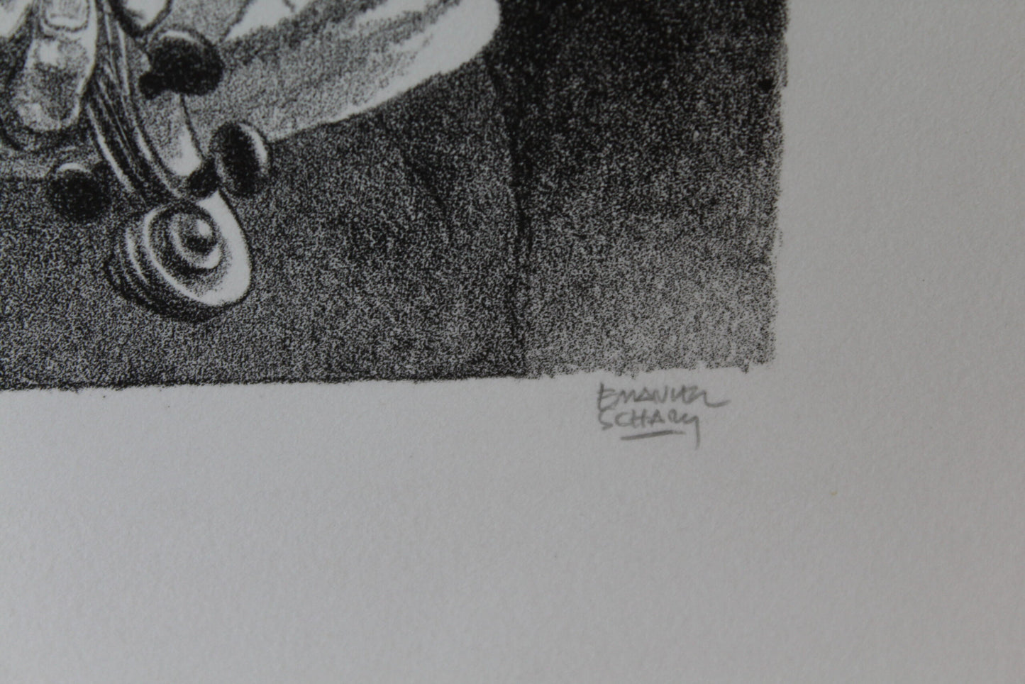 Old Strings by Emanuel Schary Black and White Serigraph 14 x 10