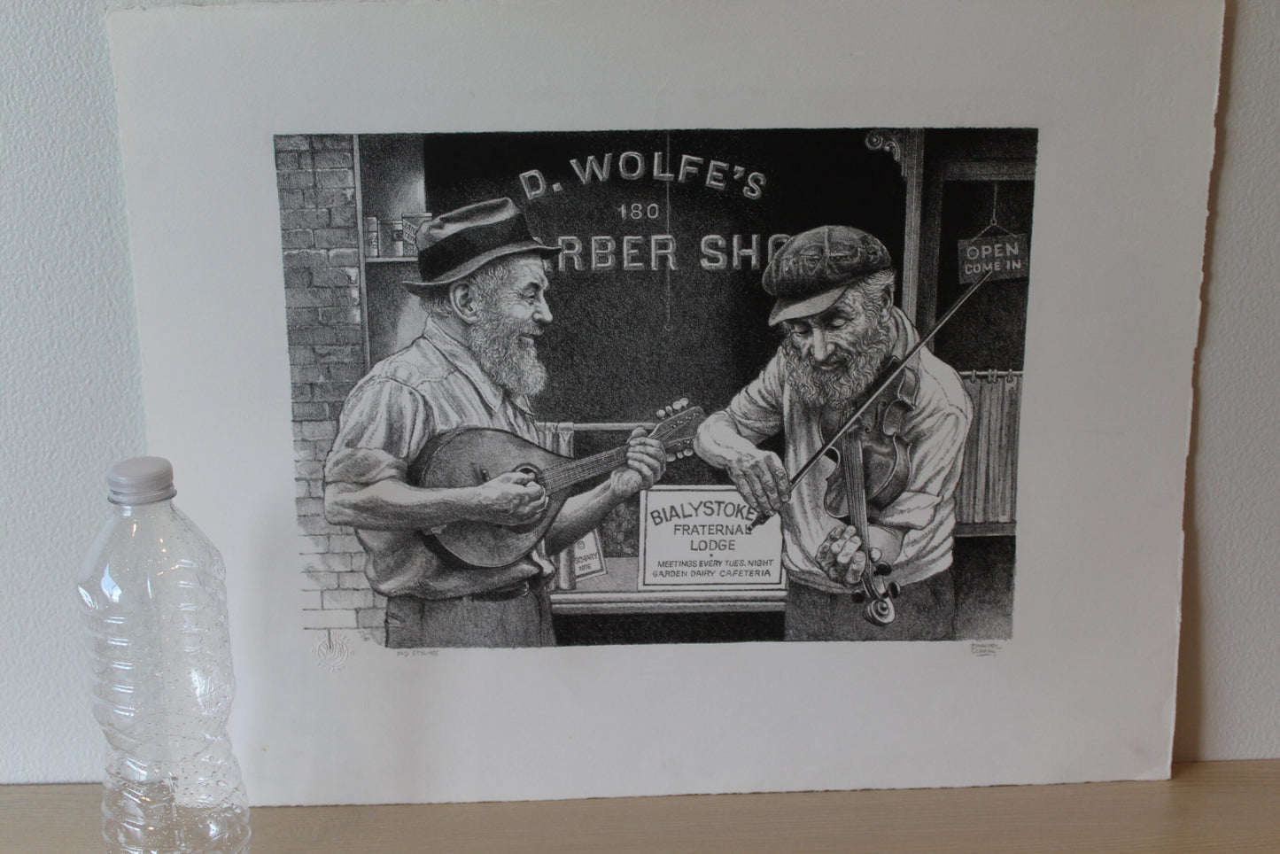 Old Strings by Emanuel Schary Black and White Serigraph 14 x 10