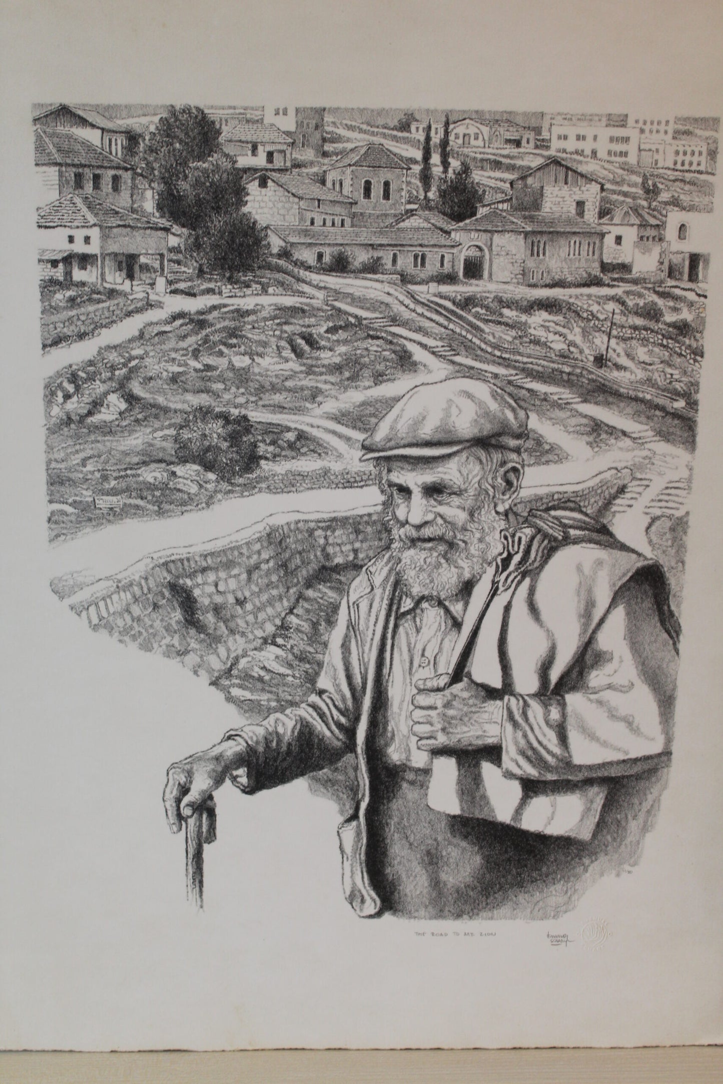 The Road To Mt. Zion Black and White Lithograph 14 x 18