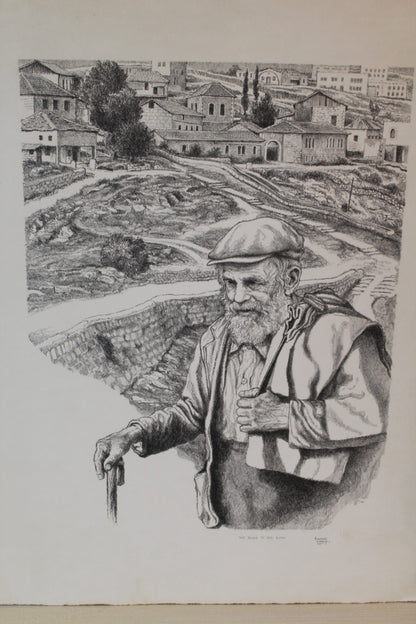 The Road To Mt. Zion Black and White Lithograph 14 x 18
