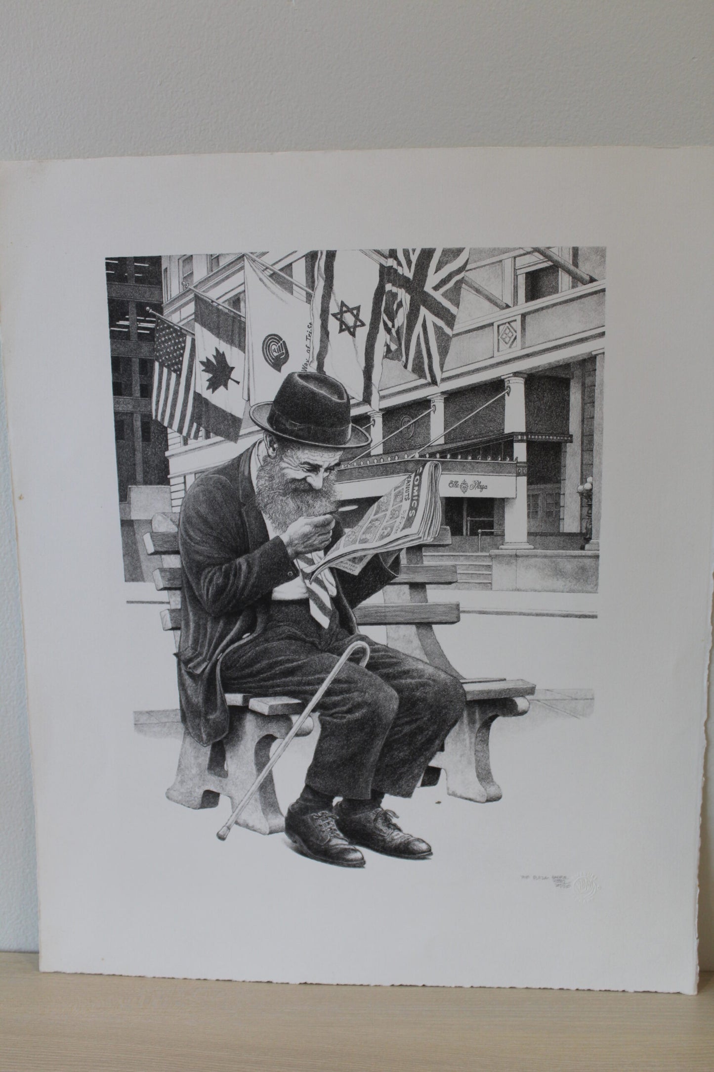 The Plaza Black and White Lithograph by Emanuel Schary 12 x 14