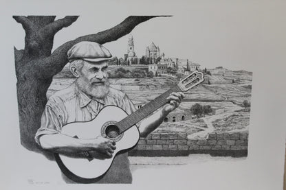 Hills of Judaea by Emanuel Schary Black and White Lithograph 16 x 12