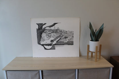 Hills of Judaea by Emanuel Schary Black and White Lithograph 16 x 12
