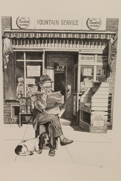 Candy Store by Emanuel Schary Black and White Lithograph 12 x 16