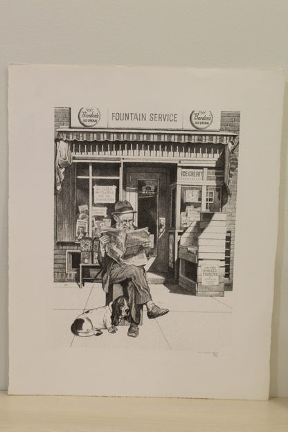 Candy Store by Emanuel Schary Black and White Lithograph 12 x 16