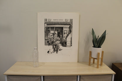 Candy Store by Emanuel Schary Black and White Lithograph 12 x 16