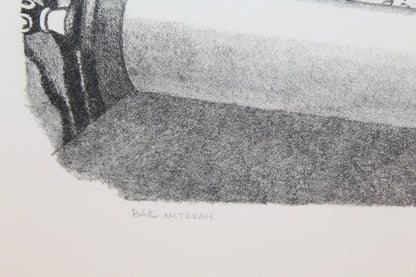 Bar Mitzvah by Emanuel Schary Black and White Lithograph 14 x 10