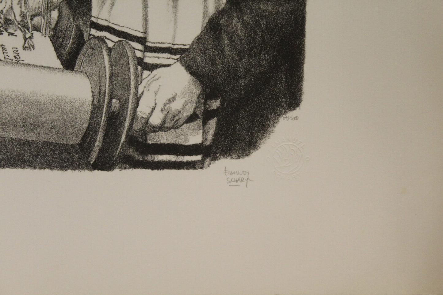 Bar Mitzvah by Emanuel Schary Black and White Lithograph 14 x 10